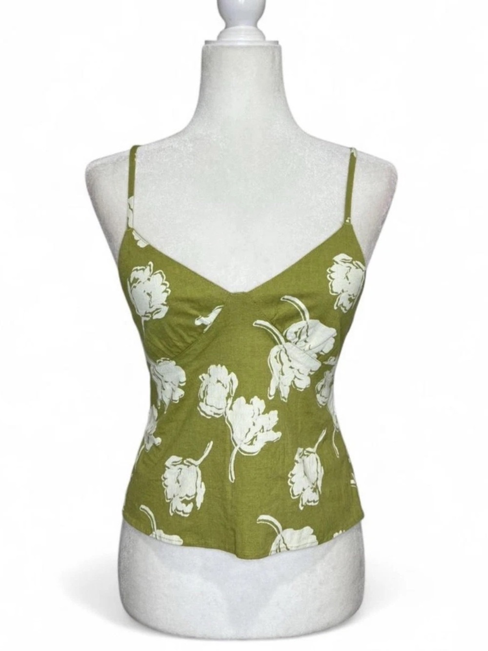 Free People Olive Green Floral Tie-Back Spaghetti Strap Cami